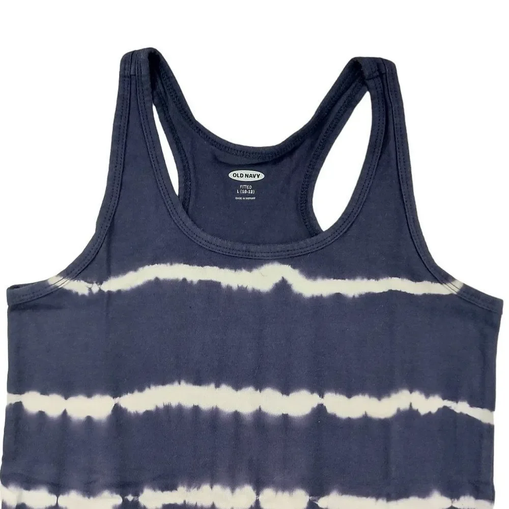 Old Navy Fitted Tank Top Set Of Two Girls Large 10-12 Pink Navy Tie Dye Stretch